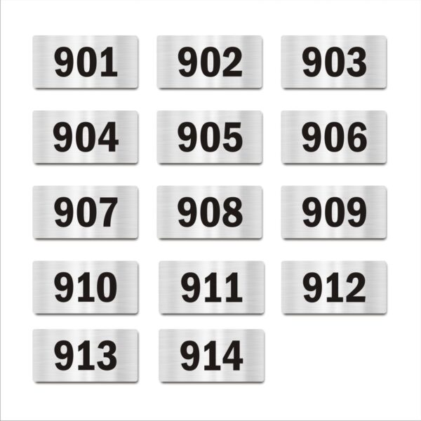 Door Numbers 901 to 914 Acrylic Board Medium Silver Color 2mm Thick 6 x 3 Inches Pack of 14 Suitable for Nineth Floor Buildings, Flats, Apartments, Racks, Shelfs for Arranging | Mindcraftz