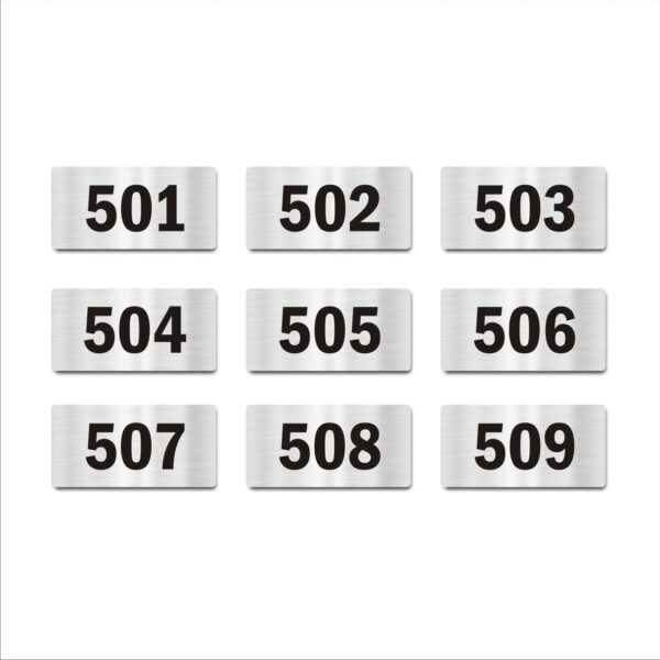 Door Numbers 501 to 509 Acrylic Board Medium Silver Color 2mm Thick 6 x 3 Inches Pack of 9 Suitable for Fifth Floor Buildings, Flats, Apartments, Racks, Shelfs for Arranging | Mindcraftz