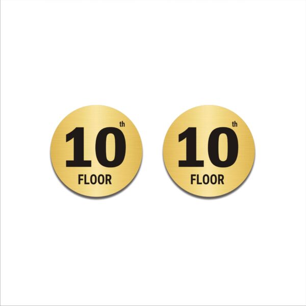 Round Tenth Floor Acrylic Sign Board Gold Colour 2mm thickness 6x6 Inches Pack of 2