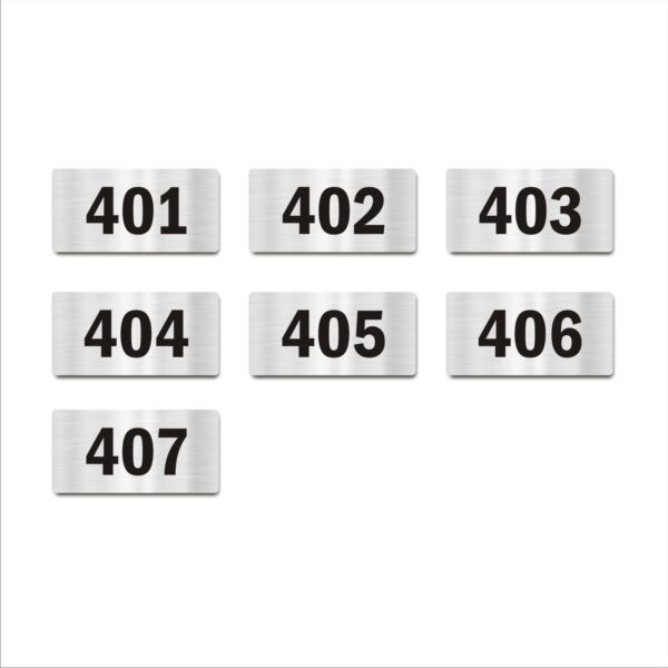 Door Numbers 401 to 407 Acrylic Board Medium Silver Color 2mm Thick 6 x 3 Inches Pack of 7 Suitable for Fourth Floor Buildings, Flats, Apartments, Racks, Shelfs for Arranging | Mindcraftz