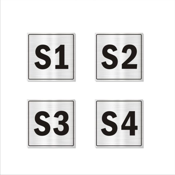 Second Floor S1,S2,S3,S4 Door Numbers Acrylic Sign SquareBoard Silver Colour 2mm Thick 4x4 Inches | Medium | Pack of 4 | Mindcraftz