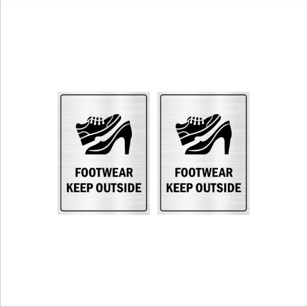 Footwear Keep Outside Vertical Acrylic Sign Board Silver Color forHospitals, Clinics, Offices Shops 8 x 6 Inches Pack of 2|Mindcraftz