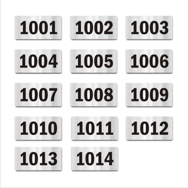 Door Numbers 1001 to 1014 Acrylic Board Medium Silver Color 2mm Thick 6 x 3 Inches Pack of 14 Suitable for Tenth Floor Buildings, Flats, Apartments, Racks, Shelfs for Arranging | Mindcraftz