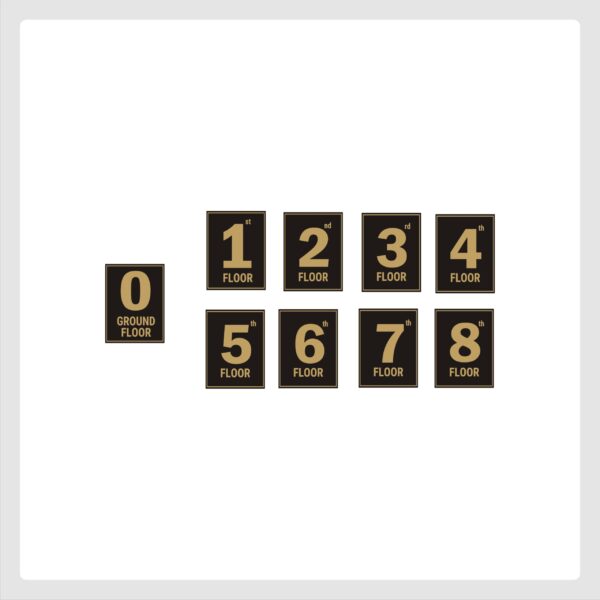 G plus Eight Floor Lift Lobby Staircase Floor Number Acrylic Sign Board Gold Color 2mm Thickness 8 x 6 inches Pack of 9