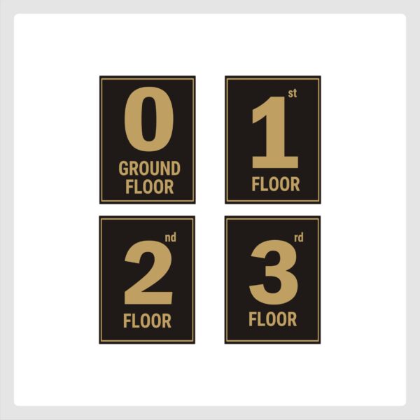 G plus Three Floor Lift Lobby Staircase Floor Number Acrylic Sign Board Gold Color 2mm Thickness 8 x 6 inches Pack of 4