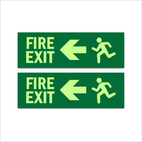 Fire Exit Left Night Glow Radium Acrylic Sign Board 15 x 5 Inches Waterproof High Visibility Emergency Safety Sign Mindcraftz
