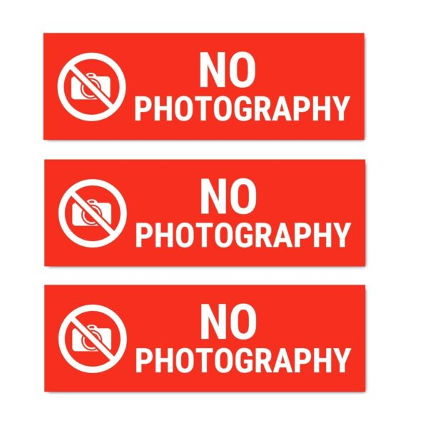No Photography Sign Board Red color Pack of 3 | 12 x 4 inches