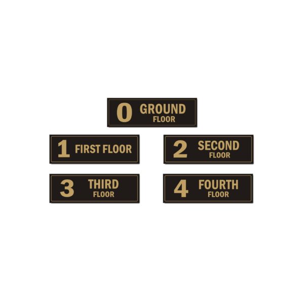 Four Floor Building Lift Lobby Staircase Acrylic Floor Sign Board Black Gold Color 2mm Thick 15 x 5 Inches Pack of 5 | Mindcraftz