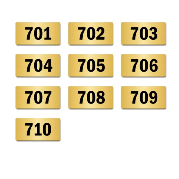 Door Numbers 701 to 710 Acrylic Board Medium Gold Color 2mm Thick 6 x 3 Inches Pack of 10. Suitable for Seventh Floor Buildings, Flats, Apartments, Racks, Shelfs for Arranging | Mindcraftz