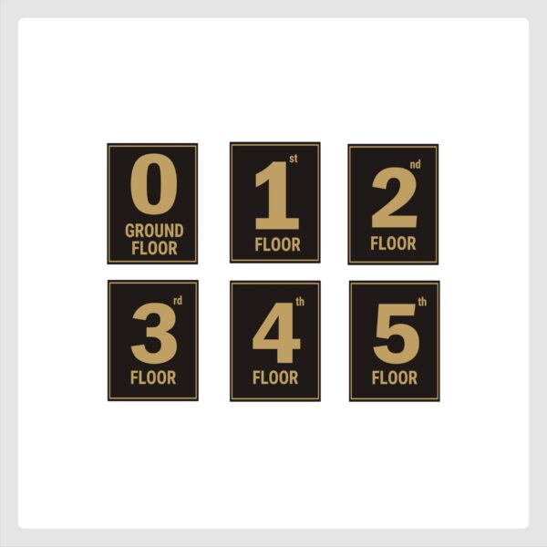 G plus Five Floor Lift Lobby Staircase Floor Number Acrylic Sign Board Gold Color 2mm Thickness 8 x 6 inches Pack of 6