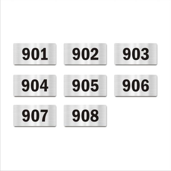 Door Numbers 901 to 908 Acrylic Board Medium Silver Color 2mm Thick 6 x 3 Inches Pack of 8 Suitable for Nineth Floor Buildings, Flats, Apartments, Racks, Shelfs for Arranging | Mindcraftz