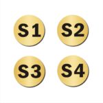 Second Floor S1,S2,S3,S4 Door Numbers Acrylic Round Sign Board Gold Colour 2mm Thick 4x4 Inches | Medium | Pack of 4 | Mindcraftz