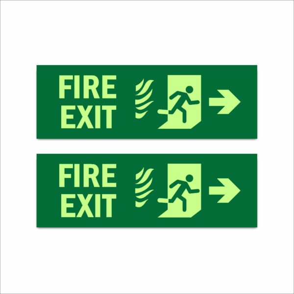 Fire Exit Right Night Glow Radium Acrylic Sign Board 15 x 5 Inches Waterproof High Visibility Emergency Safety Sign Mindcraftz