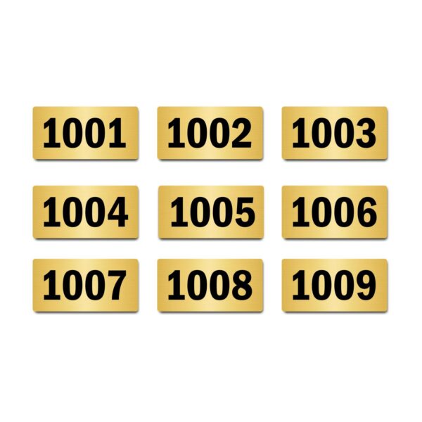 Door Numbers 1001 to 1009 Acrylic Board Medium Gold Color 2mm Thick 6 x 3 Inches Pack of 9. Suitable for Tenth Floor Buildings, Flats, Apartments, Racks, Shelfs for Arranging | Mindcraftz