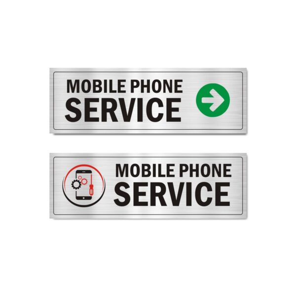 Mobile Phone Service Acrylic Sign Board Display Right Direction Silver Color 15 x 5 inches 2mm thickness | Pack of 2 | Suitable for New Mobile shops | Mindcraftz