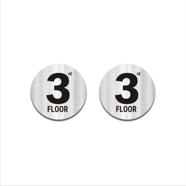 Round Third Floor Acrylic Sign Board Silver Colour 2mm thickness 6x6 Inches Pack of 2
