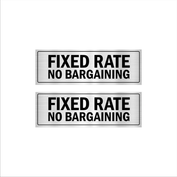 Fixed Rate No Bargaining Acrylic Sign Board Silver Color for Shops, retails, Merchants, showrooms 12 x 4 Inches Pack of 2|Mindcraftz