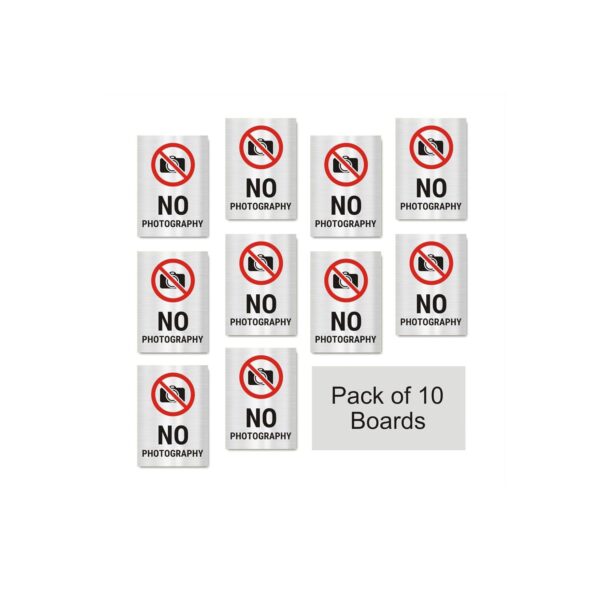 No Photography Small Acrylic Sign Board Silver Colour 2mm thick 10 x 7 centimeters Pack of 10 | Mindcraftz