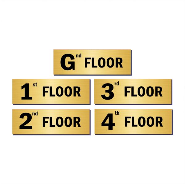 Ground Floor, First Floor, Second Floor, Third Floor, Fourth Floor Acrylic Sign Board Gold color Lift Lobby Staircase 15 x 5 Inches Pack of 5|Mindcraftz