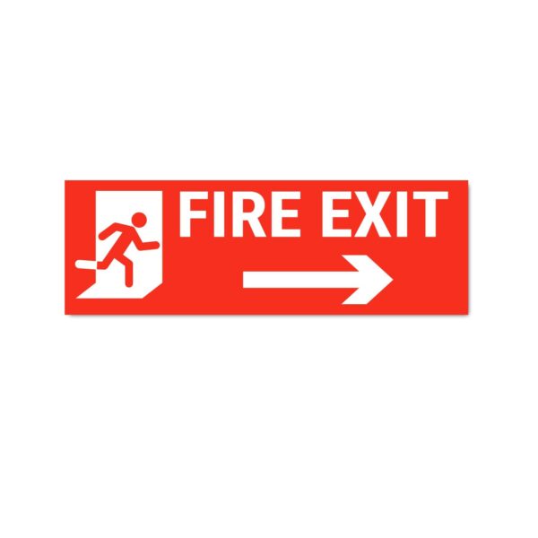 Fire Exit Right Sign Board Sticker Red Color | Pack of 3 | 12 x 4 inches