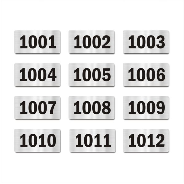 Door Numbers 1001 to 1012 Acrylic Board Medium Silver Color 2mm Thick 6 x 3 Inches Pack of 12 Suitable for Tenth Floor Buildings, Flats, Apartments, Racks, Shelfs for Arranging | Mindcraftz