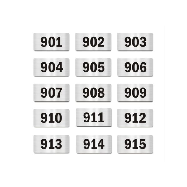 Door Numbers 901 to 915 Acrylic Board Small Silver color 2mm thick 4 x 2 Inches Pack of 15. Suitable for Nineth Floor Buildings, Flats, Apartments, Racks, Shelfs for arranging |Mindcraftz