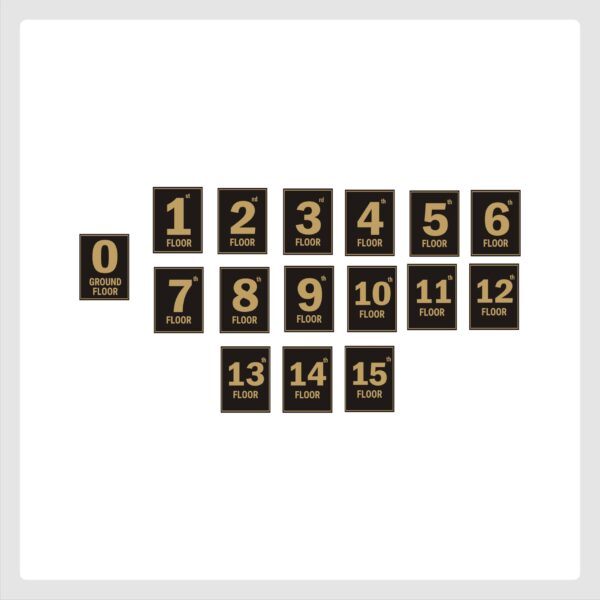 G plus Fifteen Floor Lift Lobby Staircase Floor Number Acrylic Sign Board Gold Color 2mm Thickness 8 x 6 inches Pack of 16