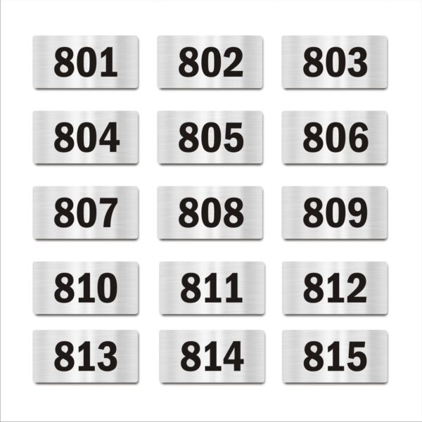 Door Numbers 801 to 815 Acrylic Board Medium Silver Color 2mm Thick 6 x 3 Inches Pack of 15 Suitable for Eighth Floor Buildings, Flats, Apartments, Racks, Shelfs for Arranging | Mindcraftz