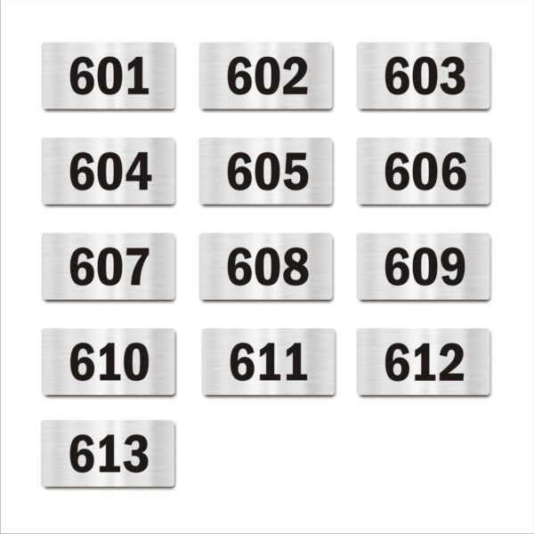Door Numbers 601 to 613 Acrylic Board Medium Silver Color 2mm Thick 6 x 3 Inches Pack of 13 Suitable for Sixth Floor Buildings, Flats, Apartments, Racks, Shelfs for Arranging | Mindcraftz