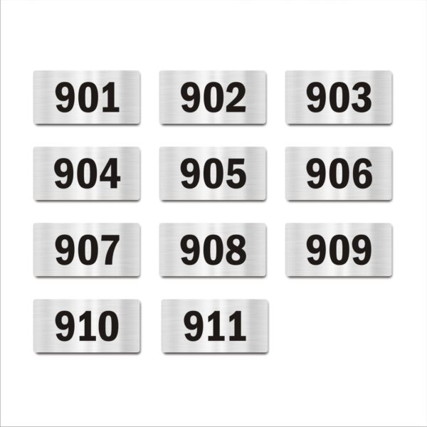 Door Numbers 901 to 911 Acrylic Board Medium Silver Color 2mm Thick 6 x 3 Inches Pack of 11 Suitable for Nineth Floor Buildings, Flats, Apartments, Racks, Shelfs for Arranging | Mindcraftz