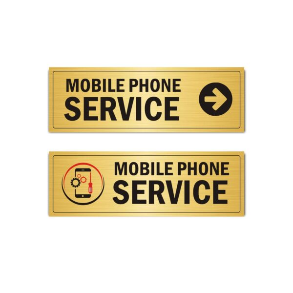 Mobile Phone Service Acrylic Sign Board Display Right Direction Gold Color 15 x 5 inches 2mm thickness | Pack of 2 |Suitable for New Mobile shops | Mindcraftz