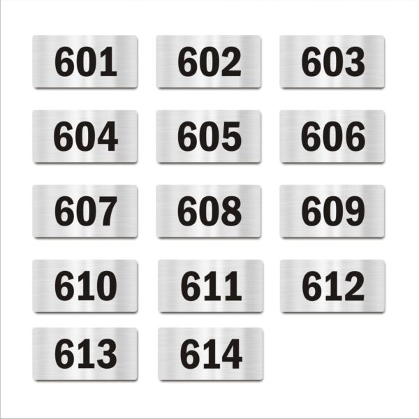 Door Numbers 601 to 614 Acrylic Board Medium Silver Color 2mm Thick 6 x 3 Inches Pack of 14 Suitable for Sixth Floor Buildings, Flats, Apartments, Racks, Shelfs for Arranging | Mindcraftz