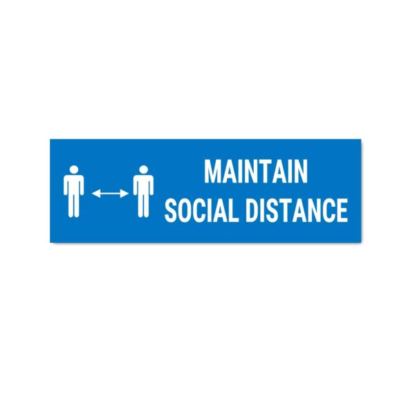 Maintain Social Distance Sign Board Sticker Blue Color | Pack of 3 | 12 x 4 inches
