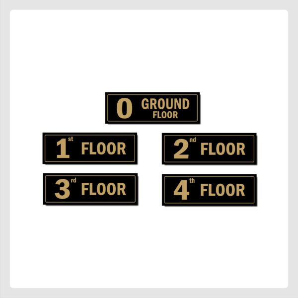 Four Floor Lifts Lobby Stair case Acrylic Sign Board Gold color 2mm thickness 15 x 5 inches Pack of 5