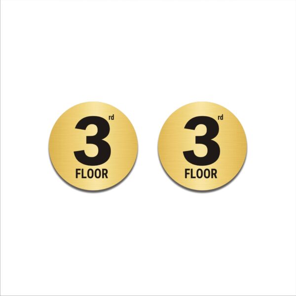 Round Third Floor Acrylic Sign Board Gold Colour 2mm thickness 6x6 Inches Pack of 2