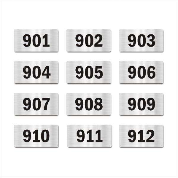 Door Numbers 901 to 912 Acrylic Board Medium Silver Color 2mm Thick 6 x 3 Inches Pack of 12 Suitable for Nineth Floor Buildings, Flats, Apartments, Racks, Shelfs for Arranging | Mindcraftz