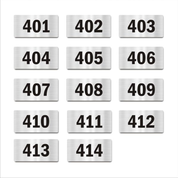 Door Numbers 401 to 414 Acrylic Board Medium Silver Color 2mm Thick 6 x 3 Inches Pack of 14 Suitable for Fourth Floor Buildings, Flats, Apartments, Racks, Shelfs for Arranging | Mindcraftz