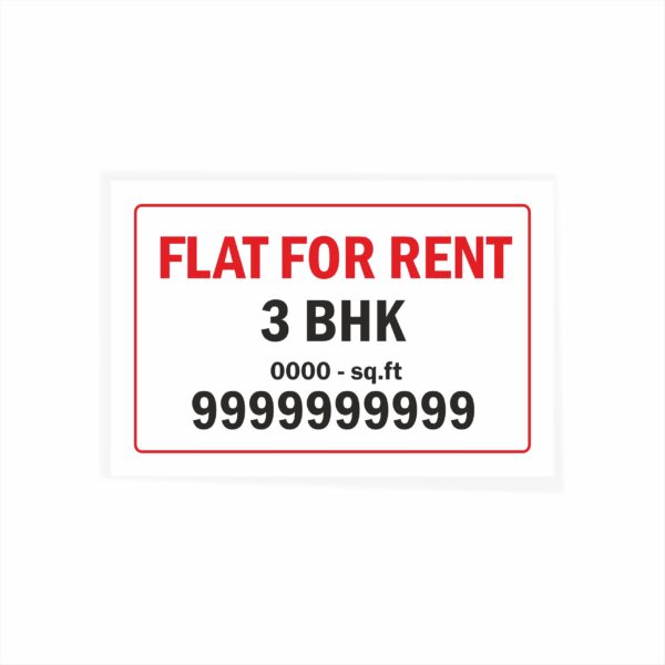 Flat for Rent 3 BHK with Square feet Cloth Banner 3 x 2 feet Waterproof, Long Durable Latex Printed Signage for Flats, Apartments, Home. Pack of 2 Pieces | Mindcraftz