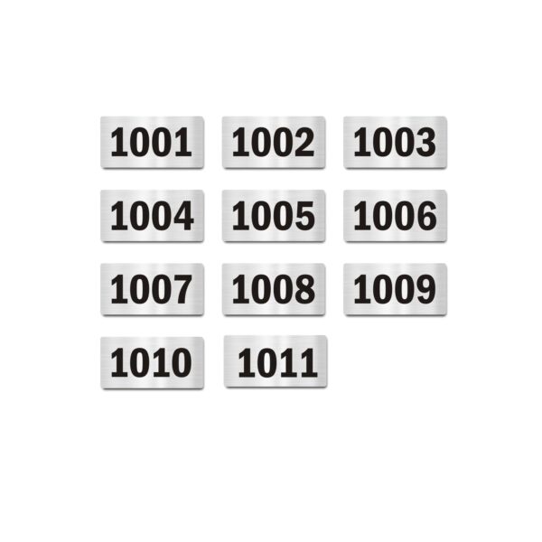 Door Numbers 1001 to 1011 Acrylic Board Small Silver Color 2mm Thick 4 x 2 Inches Pack of 11. Suitable for Tenth Floor Buildings, Flats, Apartments, Racks, Shelfs for Arranging | Mindcraftz