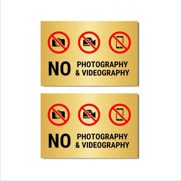 No Photography and Videography Acrylic Sign Board Gold Color | Pack of 2 |12 x 8 inches | Horizontal
