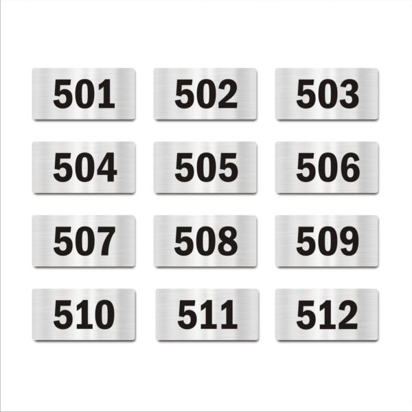 Door Numbers 501 to 512 Acrylic Board Medium Silver Color 2mm Thick 6 x 3 Inches Pack of 12 Suitable for Fifth Floor Buildings, Flats, Apartments, Racks, Shelfs for Arranging | Mindcraftz