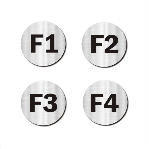 First Floor F1,F2,F3,F4 Door Numbers Acrylic Sign Board Silver Colour 2mm Thick 4x4 Inches Pack of 4 | Mindcraftz