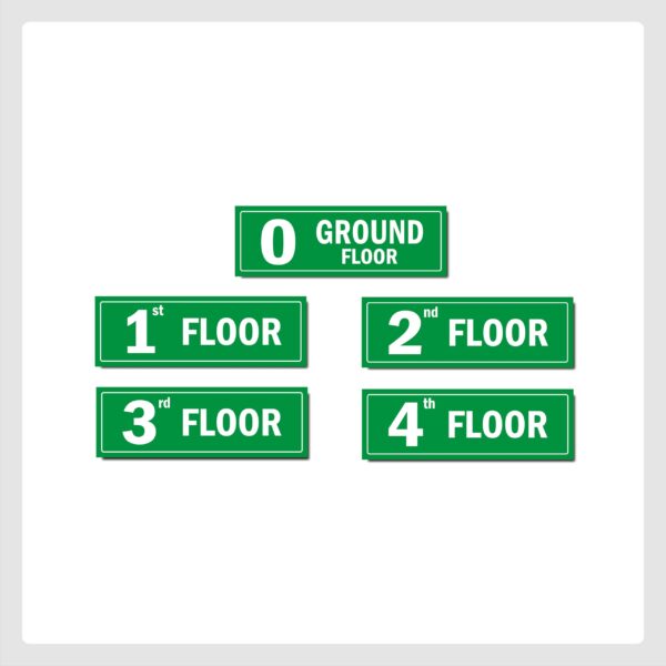 Four Floor Lifts Lobby Stair case Acrylic Sign Board Green color 2mm thickness 15 x 5 inches Pack of 5