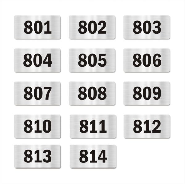 Door Numbers 801 to 814 Acrylic Board Medium Silver Color 2mm Thick 6 x 3 Inches Pack of 14 Suitable for Eighth Floor Buildings, Flats, Apartments, Racks, Shelfs for Arranging | Mindcraftz
