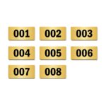 Door Numbers 001 to 008 Acrylic Board Medium Gold Color 2mm Thick 6 x 3 Inches Pack of 8. Suitable for Ground Floor Buildings, Flats, Apartments, Racks, Shelfs for Arranging | Mindcraftz