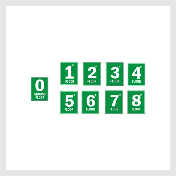 G plus Eight Floor Lift Lobby Staircase Floor Number Acrylic Sign Board Green Color 2mm Thickness 8 x 6 inches Pack of 9