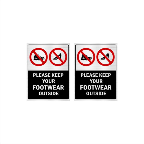 Please Keep Your Footwear Outside Vertical Acrylic Sign Board Silver Color for Hospitals, Clinics, Offices Shops 8 x 6 Inches Pack of 2|Mindcraftz
