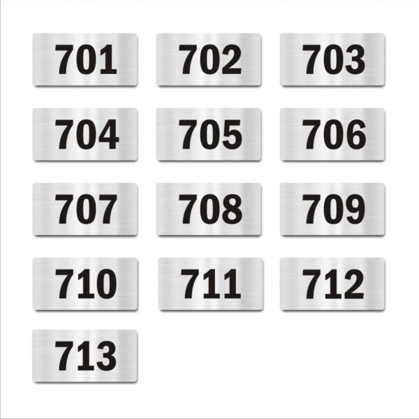 Door Numbers 701 to 713 Acrylic Board Medium Silver Color 2mm Thick 6 x 3 Inches Pack of 13 Suitable for Seventh Floor Buildings, Flats, Apartments, Racks, Shelfs for Arranging | Mindcraftz
