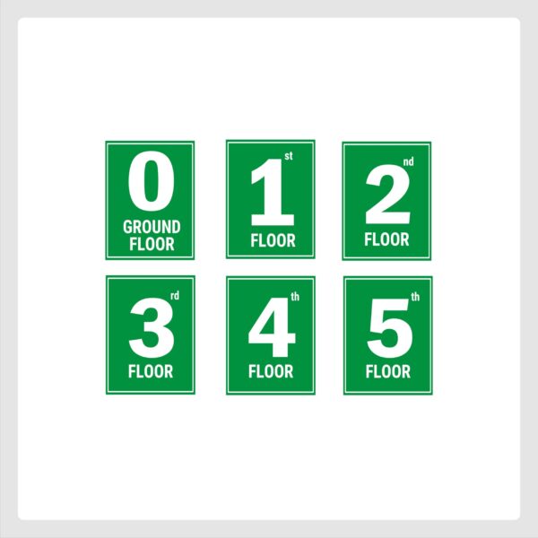 G plus Five Floor Lift Lobby Staircase Floor Number Acrylic Sign Board Green Color 2mm Thickness 8 x 6 inches Pack of 6