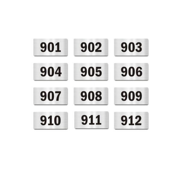 Door Numbers 901 to 912 Acrylic Board Small Silver Color 2mm Thick 4 x 2 Inches Pack of 12. Suitable for Nineth Floor Buildings, Flats, Apartments, Racks, Shelfs for Arranging | Mindcraftz